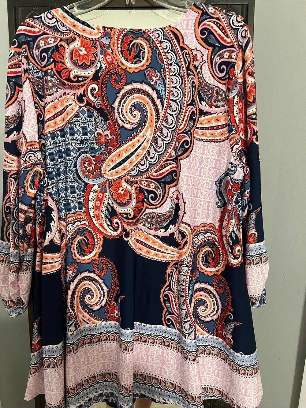 new directions Navy Paisley Tunic with Coral & Pink Accents